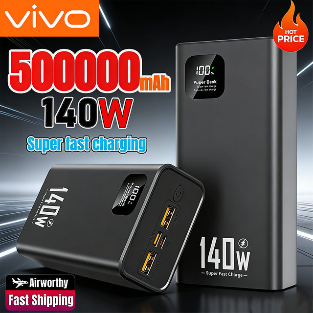 VIVO Powerbank mit 50000 mAh Kapazität und 140W Schnellladefunktion, tragbarer Akku mit digitalem Display in Schwarz oder Weiß - Bild 1