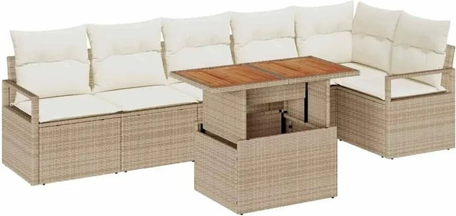 vidaXL 7-teiliges Garten-Sofa-Set aus Polyrattan mit Kissen in Beige und Weiß - Bild 1