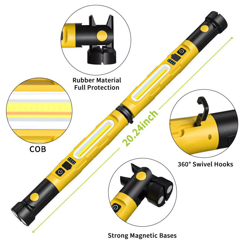 Multifunktionale COB LED Reparatur-Arbeitsleuchte mit Magnet und Haken, gelb-schwarze Akku-Taschenlampe für Autoreparatur, Garten und Outdoor-Notbeleuchtung - Bild 1
