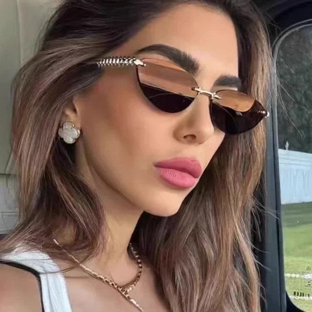 Rexxar Cat Eye Sonnenbrille, randlos, Metall, braun, Damen - Bild 1