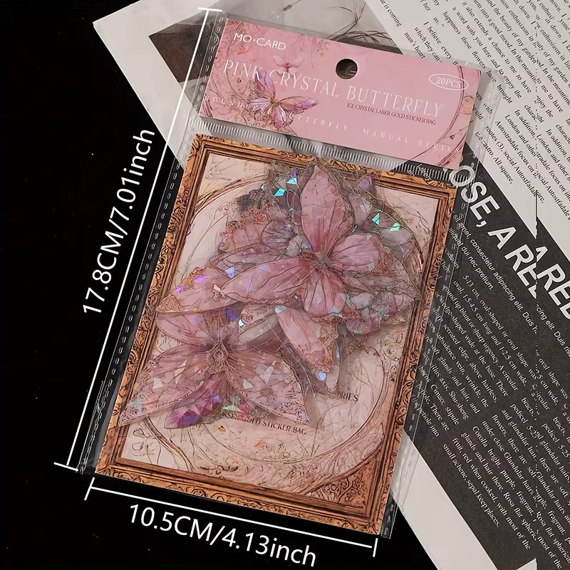 20 Stück Rosa und Lila Kristall-Schmetterling Aufkleber, dreidimensionale DIY-Dekorationssticker für Notizbücher und Tagebücher - Bild 2