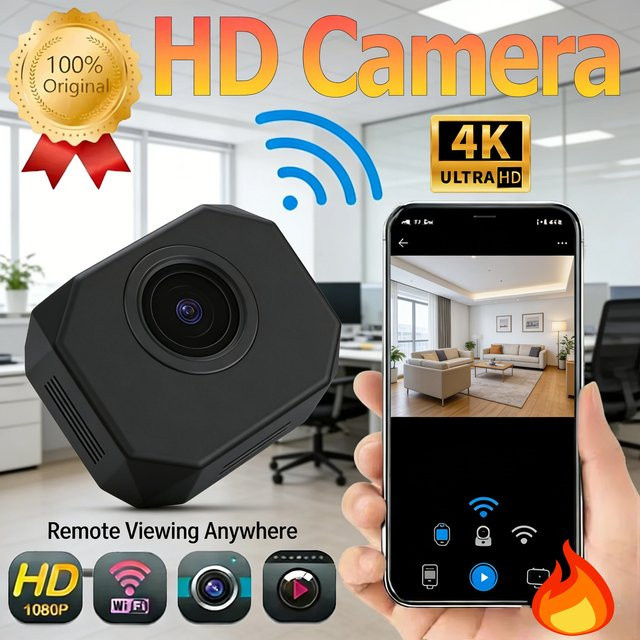 DIXSG WLAN-Minikamera 4K HD Drahtloser Sicherheitsmonitor mit Nachtsicht und Fernsteuerung in Schwarz - Bild 1