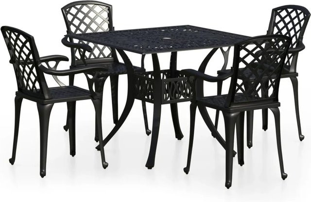 vidaXL 5-tlg Bistro-Set aus Aluminiumguss in Schwarz für Garten und Außenbereich, Modell 6 - Bild 1