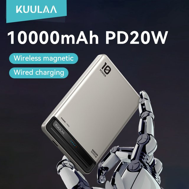 KUULAA Magnetische Powerbank 10000mAh mit 20W Schnellladung und kabellosem Laden für MagSafe, Schwarz - Bild 1