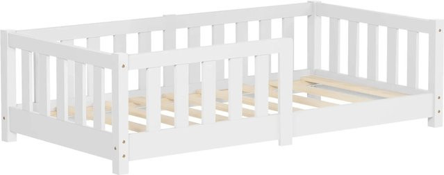 ML-Design Kinderbett aus Kiefernholz mit Lattenrost und Rausfallschutz in Weiß und Beige, B/T/H: 70 x 140 cm - Bild 1