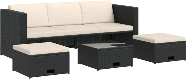 vidaXL 4-tlg. Garten-Lounge-Set aus Poly Rattan in Schwarz mit Auflagen und Glastisch - Bild 1