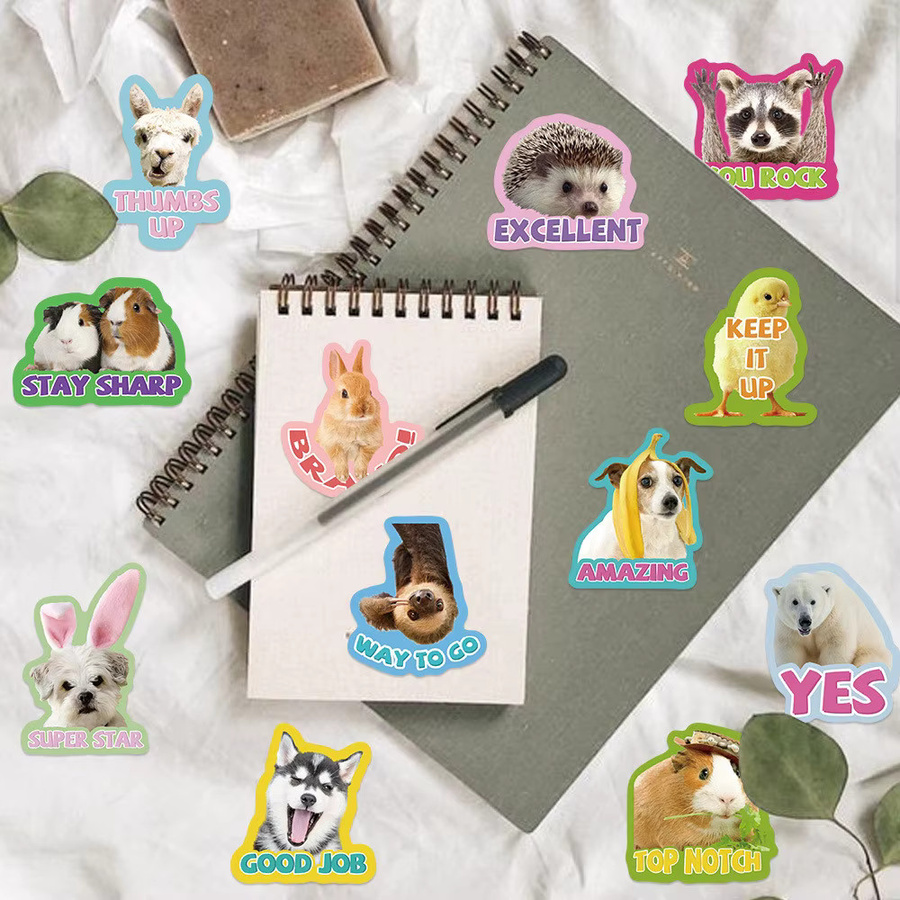 50 Stück Cartoon Tier Aufkleber mit englischen Motivationssprüchen in Multicolour von Anime Worlds Store - Bild 2