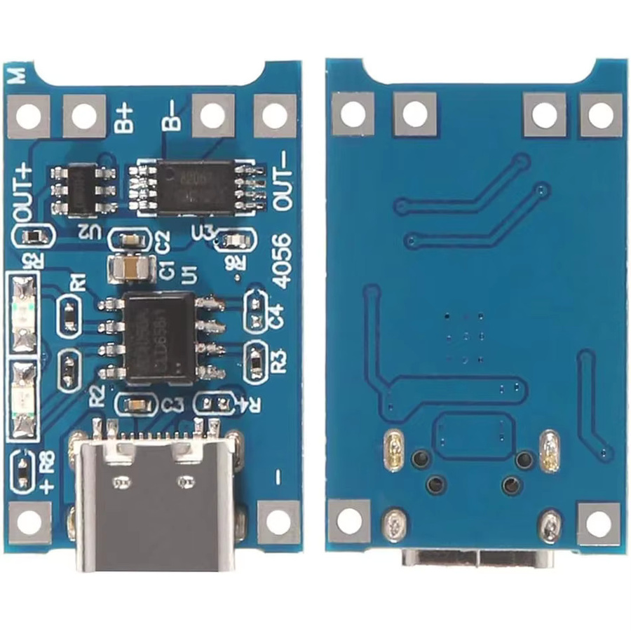 10er Set TP4056 Lithium-Batterie Ladeboards mit Schutzschaltung für 18650 Akkus, 5V 1A, mit Micro-USB und USB-C Anschluss, Blau - Bild 2