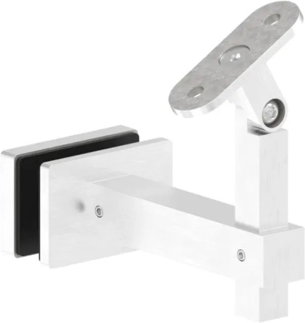 FeNau Handlaufhalter aus V4A Edelstahl in Silber, Eckig mit Gelenk für Glasmontage, Wandabstand: 94 mm - Bild 1