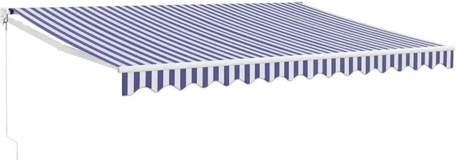 vidaXL Markise einziehbar Blau und Weiß, B x T: 4,5 x 3,0 m, gestreift aus Aluminium und Polyester - Bild 1