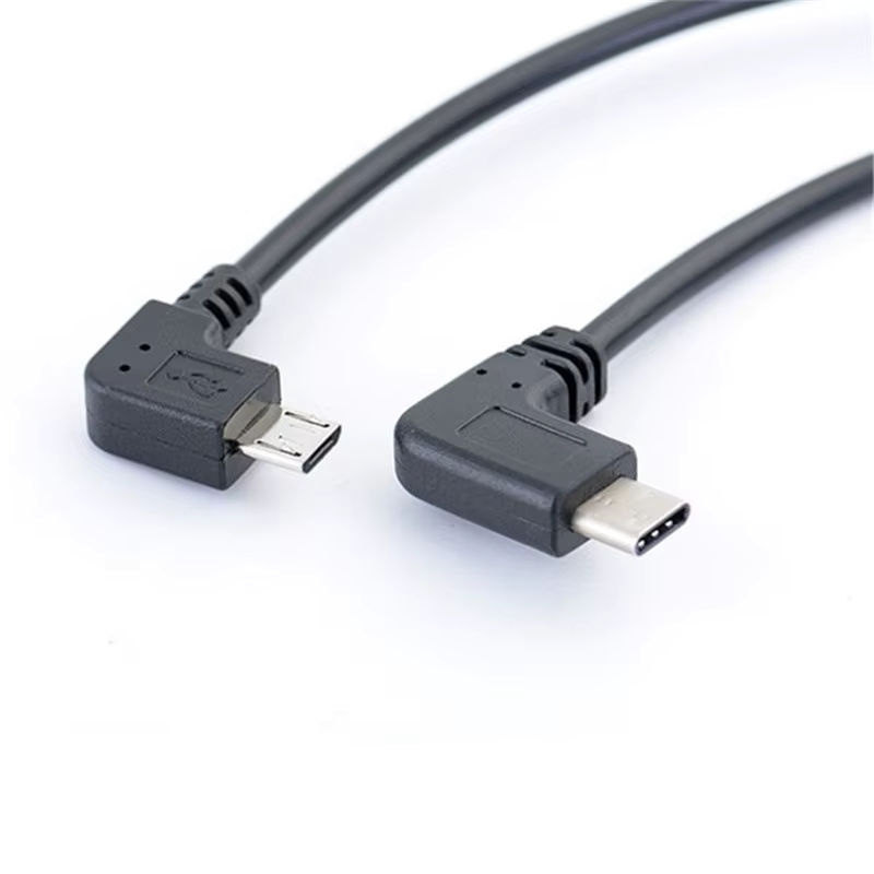 CY USB-C auf Micro-USB 2.0 Ladekabel und Datenleitung mit 90-Grad-Winkel in Schwarz - Bild 2
