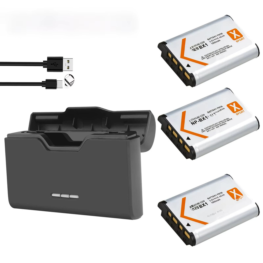 Sony NP-BX1 Akku mit Schnellladegerät und TF-Kartenaufbewahrung in Schwarz für Sony HX300 HX400 HX50 HX60 GWP88 AS15 WX350 DSC RX1 RX100 - Bild 1