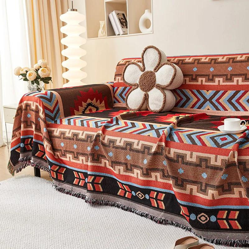 Boho Sofa Überwurf aus Baumwolle und Leinen mit Blumenmuster in Multicolour, B/B: 180 x 130 cm - Bild 3