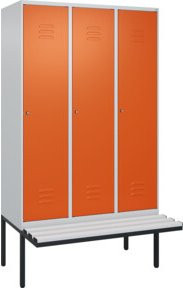 C+P Spind Classic PLUS Garderobenspind mit Bank, 3 Abteile, Lichtgrau, B/T/H: 212 x 120 x 81,5 cm - Bild 1