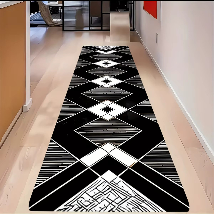 VIKAMA Moderner Streifenteppich in Schwarz, minimalistisches geometrisches Design, rutschfest, B/T/H: 120 x 40 x 1 cm - Bild 4