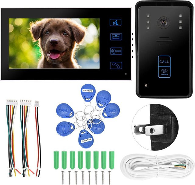 KONNWEI Video Türtelefon Gegensprechanlage mit 7 Zoll TFT Display, kabelgebunden, Touch-Taste und IR Nachtsicht, Schwarz, Wandmontage - Bild 1
