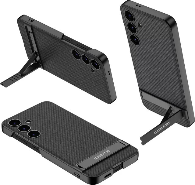 Samsung Leder-Handyhülle mit Kunststoff-Hartschale und Ständer für Galaxy S25, S24 Plus und S23 Ultra in Schwarz - Bild 1