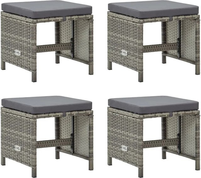 Furnicato Gartenhocker Set 4 Stück aus Poly Rattan mit Sitzkissen in Grau - Bild 1