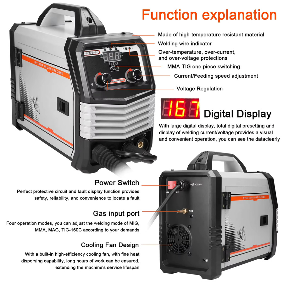 OWJHE Multifunktionales Vier-in-Eins Inverter-Schweißgerät 160C für MIG, MMA, MAG und TIG - Bild 4