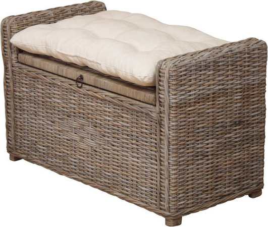 Möbel direkt online Rattansitztruhe Cosy mit Sitzkissen in Grau aus Rattangeflecht und Massivholz