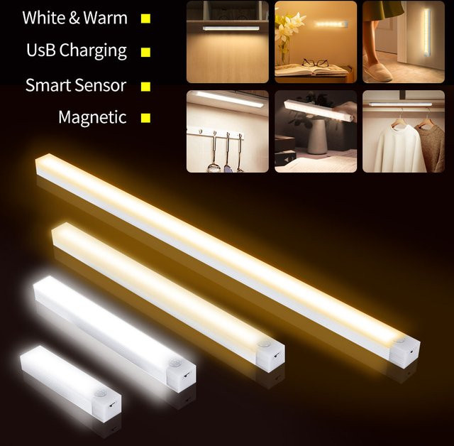 ATcomm LED Nachtlicht mit Bewegungssensor, wiederaufladbare magnetische Schrankleuchte in Weiß für Küche, Kleiderschrank und Treppen - Bild 1