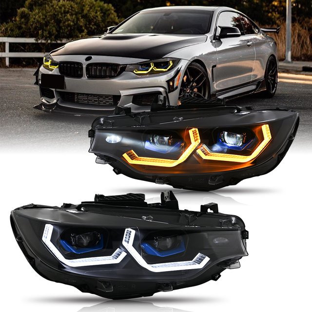 COOLCMP LED-Projektorlinsen DRL Scheinwerferbaugruppe für BMW 4er Serie F32 F36 F80 in Schwarz für Xenon 2013-2015 und LED 2016-2020 - Bild 1