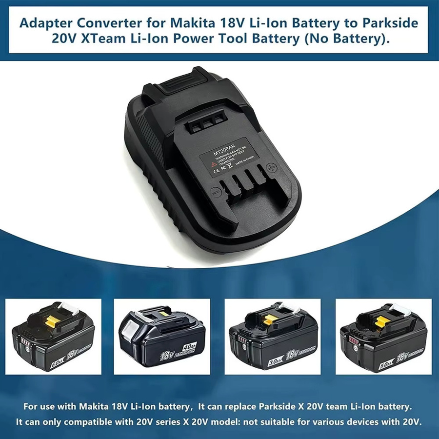 MT20PAR Adapter Konverter für Makita 18V Li-Ion Akku zu Parkside 20V XTeam Elektrowerkzeug Akku in Schwarz - Bild 3