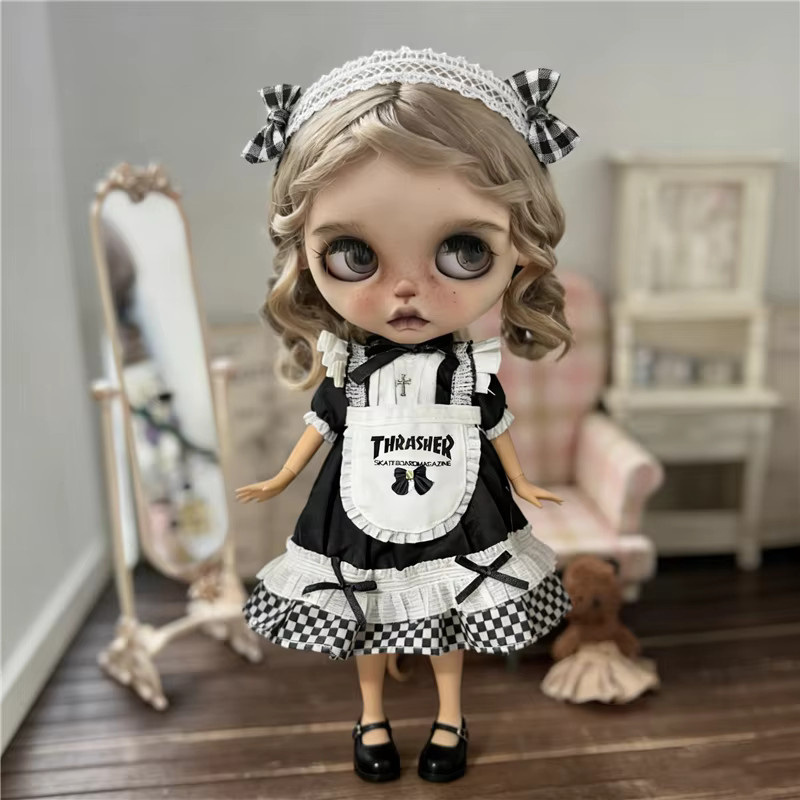 BENQING Kariertes Dienstmädchen-Musterkleid für Blythe-Puppe, Outfit, Kleidung, Sternenhimmel-Rock, süßes Mantel-Set, Zubehör - Bild 2