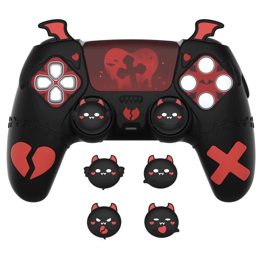 PlayVital Gothic Imp Schwarze Silikonhülle für PS5-Controller mit 4 Daumengriffen und 6 Aufklebern - Bild 3