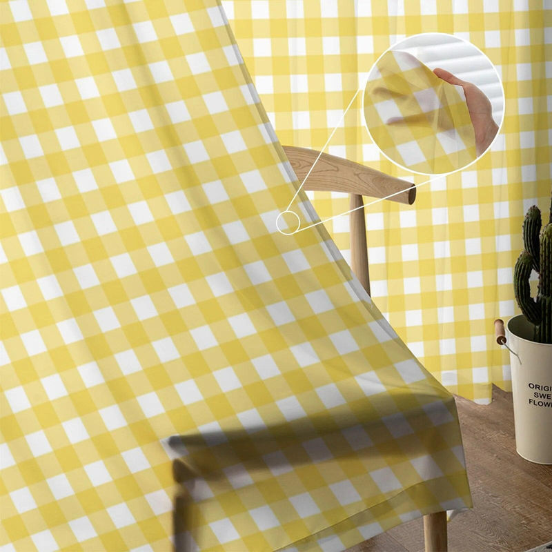 Gelbe karierte transparente Voile-Fenstervorhänge von A Family Of Home Textiles für Wohnzimmer und Kinderzimmer, Breite: 135 cm, Höhe: 183 cm - Bild 4