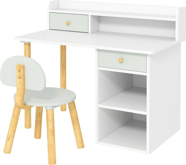 Aosom AIYAPLAY Kinderschreibtisch Set mit Stuhl, grün/weiß, B/T/H: 85 x 48 x 73 cm - Bild 1