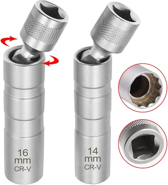 SLADE Zündkerzen Steckschlüssel Adapter Set mit magnetischer flexibler Buchse und Universalgelenk, Silber, 14 mm und 16 mm - Bild 1