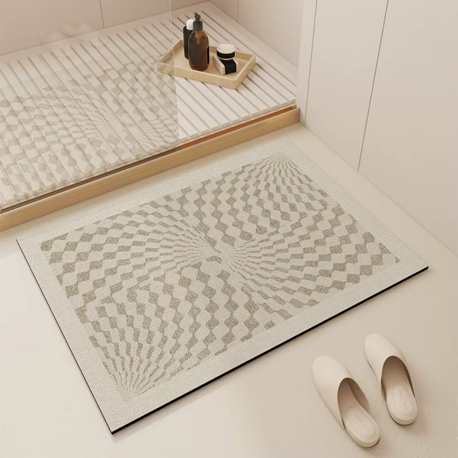VIKAMA rutschfeste Bodenmatte aus Kieselalgenschlamm in Beige, wasserabsorbierender Teppich für Badezimmer und Eingangsbereich, B/T: 60 x 40 cm - Bild 1
