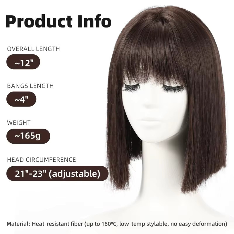 Suri Hair Perücke, kurzer Bob mit Pony, braun, Kunsthaar, Damen - Bild 4