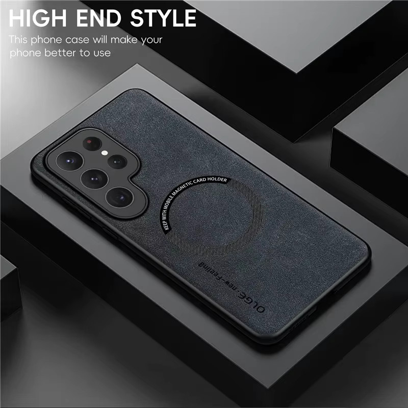 Luxus Magnetische Leder-Schutzhülle für Samsung Galaxy S25 S24 S23 S22 Ultra Plus S24FE S23FE kompatibel mit MagSafe Drahtlosem Laden in Schwarz oder Grün - Bild 1