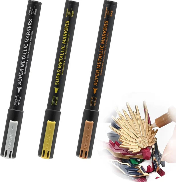 DSPIAE MKS Super Metallic Marker Doppelspitzen-Stift mit 2,0 mm und 0,5 mm für Gundam-Modellmalerei und Hobby DIY in Silber und Gold - Bild 1