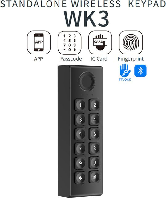 LUCKING DOOR Drahtlose Bluetooth-Tastatur für TTLOCK TTHOTEL Fingerabdruckschloss WK3 mit Passwort-Pin-Code-Zugangskontrollsystem - Bild 1