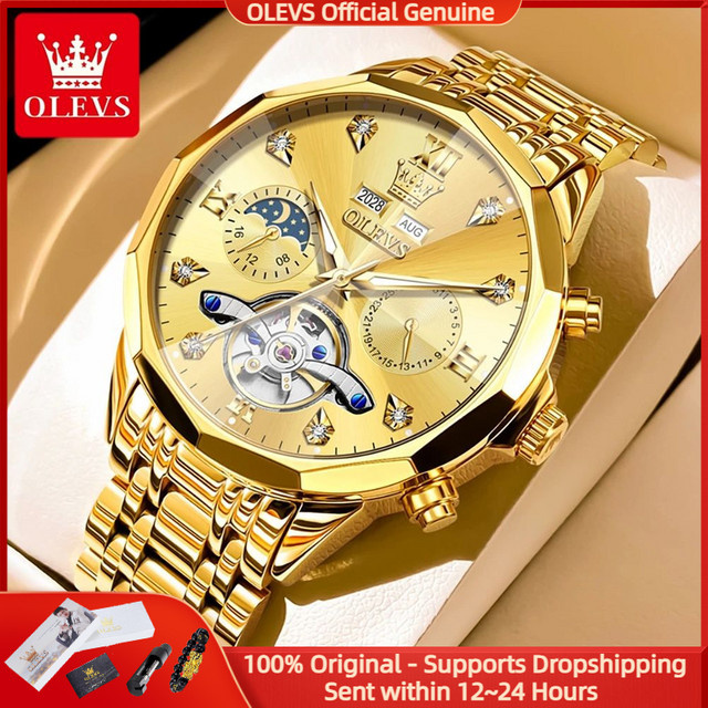 OLEVS Armbanduhr, Automatik, Edelstahl, Gold, Herren - Bild 1