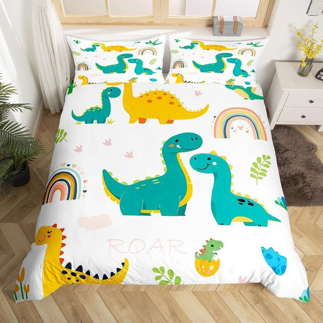 Binchi Outdoor Product Dinosaurier Bettwäscheset für Kinder mit Cartoon Dschungeltieren, Weiß, B/H: 228 x 228 cm - Bild 1