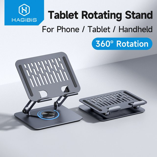 Hagibis 360 Grad rotierender Tablet-Ständer aus Aluminium in Grau, verstellbarer faltbarer Tablet-Halter mit Dual-Rod-Unterstützung für iPad Pro, Switch und ROG - Bild 1