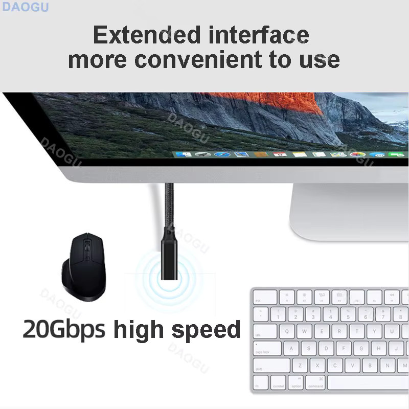 Letusoon USB-C Verlängerungskabel mit 90 Grad Winkel, USB 3.2 Gen2 Typ C Stecker auf Buchse, 20 Gbit/s, 4K 60 Hz Videoübertragung, Schwarz - Bild 2