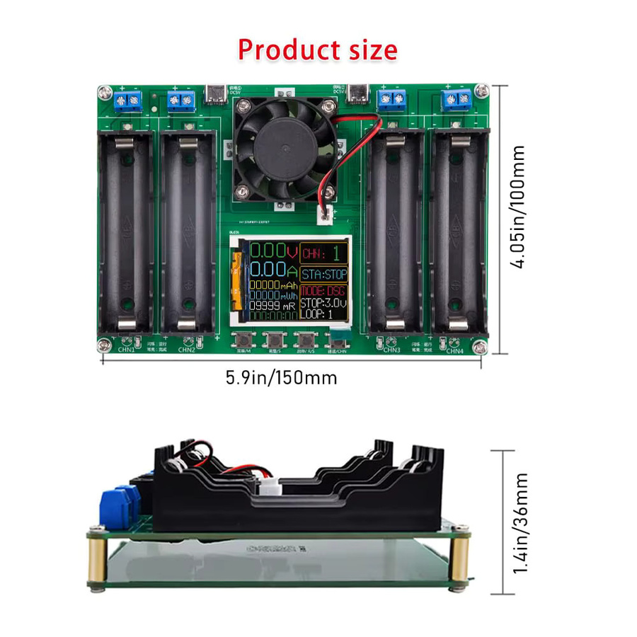 Jarhead USB-C LCD Batteriekapazitätstester mit 4/1 Kanal Display für 18650 Lithium-Batterien in Grün - Bild 2