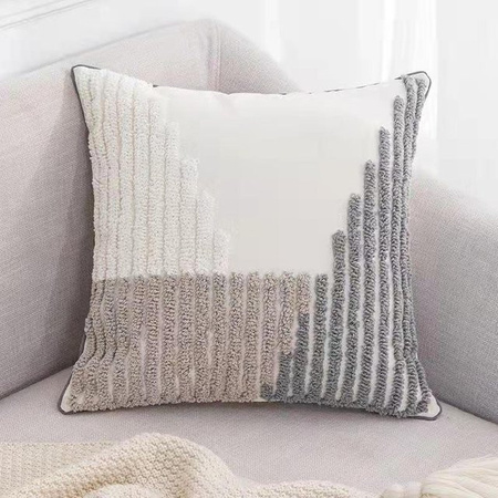 JMG Clothing Samt-Kissenbezug mit geometrischen Linien und Schlaufen in Beige und Weiß, B/T/H: 45 x 45 x 0 cm