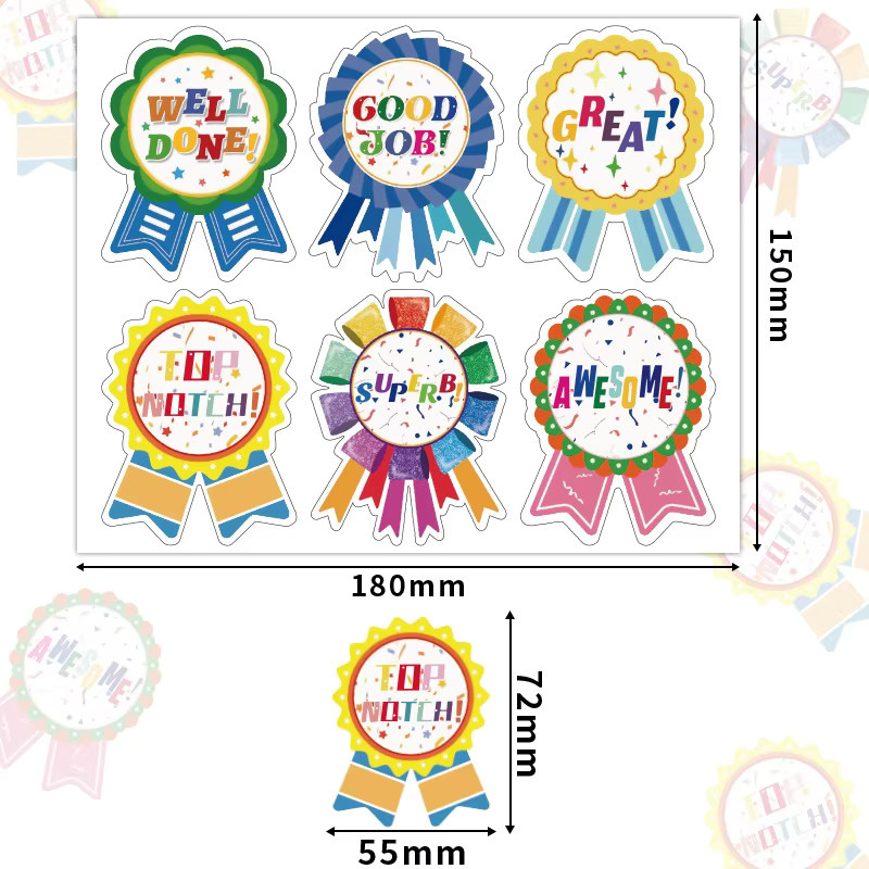 60 Stück Medaillen-Award-Aufkleber in Multicolour, inspirierende Cartoon-Etiketten und Kompliment-Abzeichen für Kinder und Schüler - Bild 2