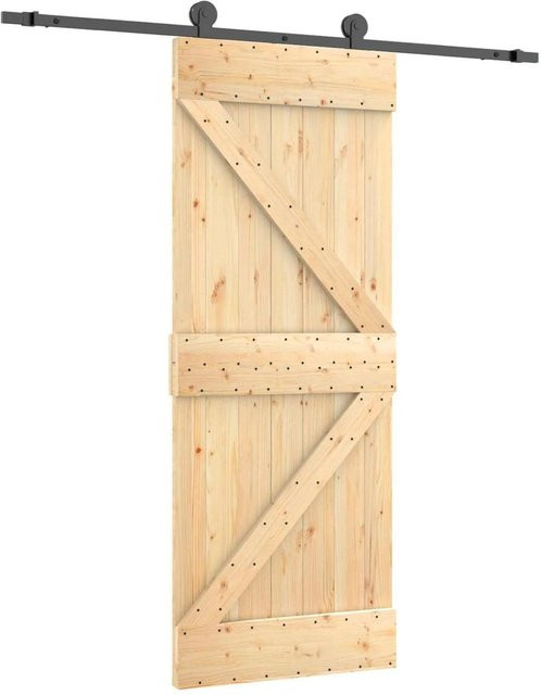 vidaXL Schiebetür aus Massivkiefer in Natur und Schwarz, B: 70 cm, H: 210 cm - Bild 1