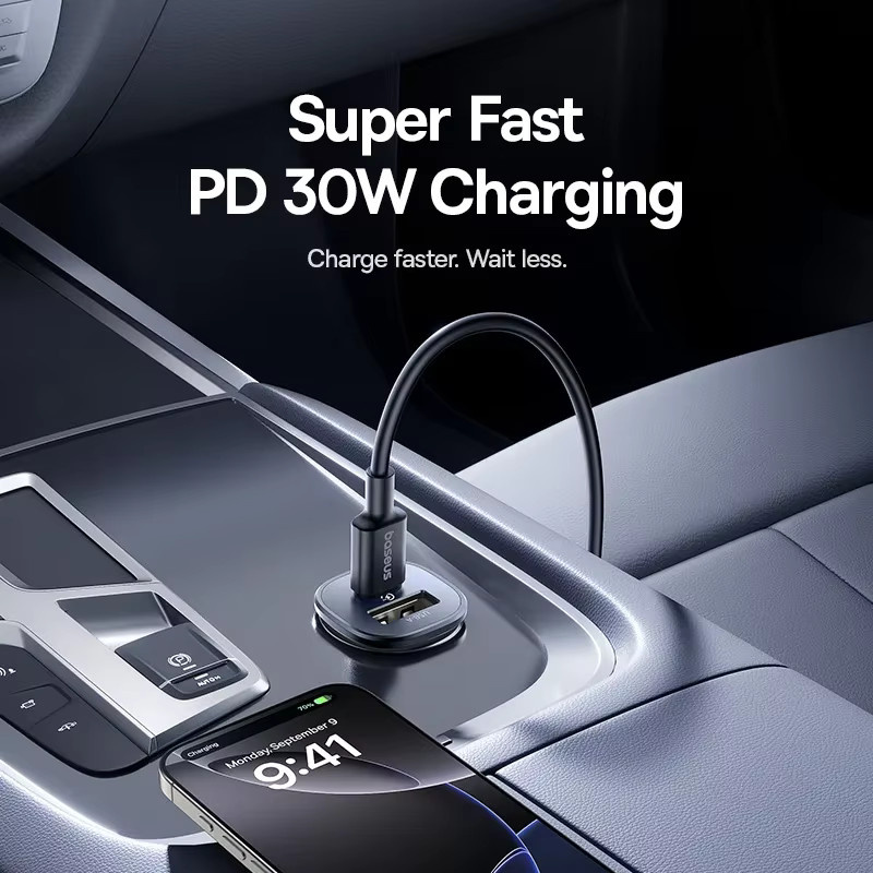Baseus GoTrip Autoladegerät 30W mit Dual Port USB-C und USB-A in Schwarz - Bild 2