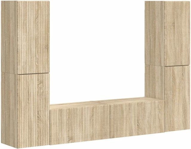 vidaXL TV-Schrankset aus Holzwerkstoff in Eiche, 6-teiliges modernes Wandregal-Set für das Wohnzimmer mit integrierter Beleuchtung, 4 x Wandschrank: B: 30 cm, T: 31 cm, H: 60 cm und 2 x Wandschrank: B: 31 cm, T: 60 cm, H: 29,5 cm - Bild 1
