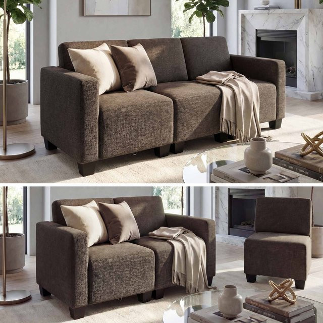 Modularer 3-Sitzer Sofa Moncalieri von MCW in Braun mit Textilbezug - Bild 1