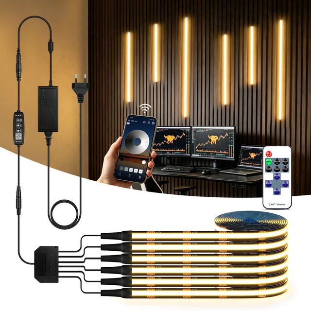 MALITAI Dimmbarer COB-LED-Lichtstreifen mit Bluetooth-App-Steuerung in Schwarz zur Hintergrundbeleuchtung für TV, Wandpaneele und Vitrinen - Bild 1