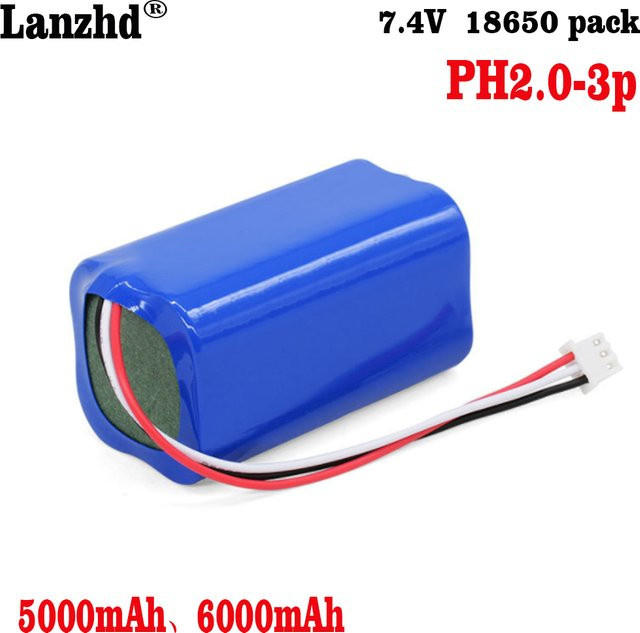 Lanzhd Li-Ion Akku Pack 2S2P 18650 7.4V 6000mAh Blau mit XH2.54 und PH2.0 Schutz für Rekorder und Lautsprecher - Bild 1